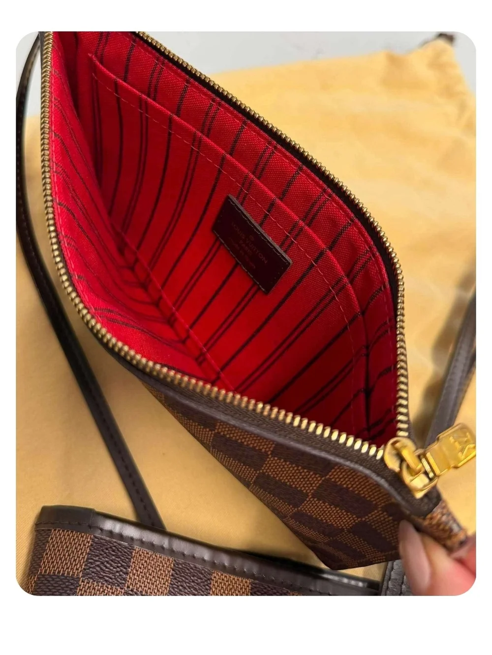 MM SIZE Louis Vuitton Damier Ebene Tote with Pouch - Brown